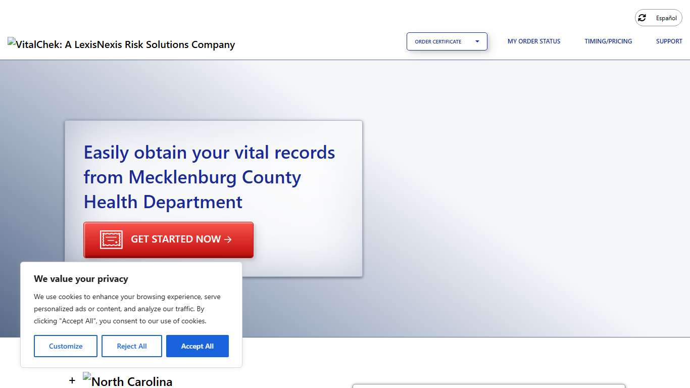 Mecklenburg County Health Department (NC) Order Certificates - VitalChek